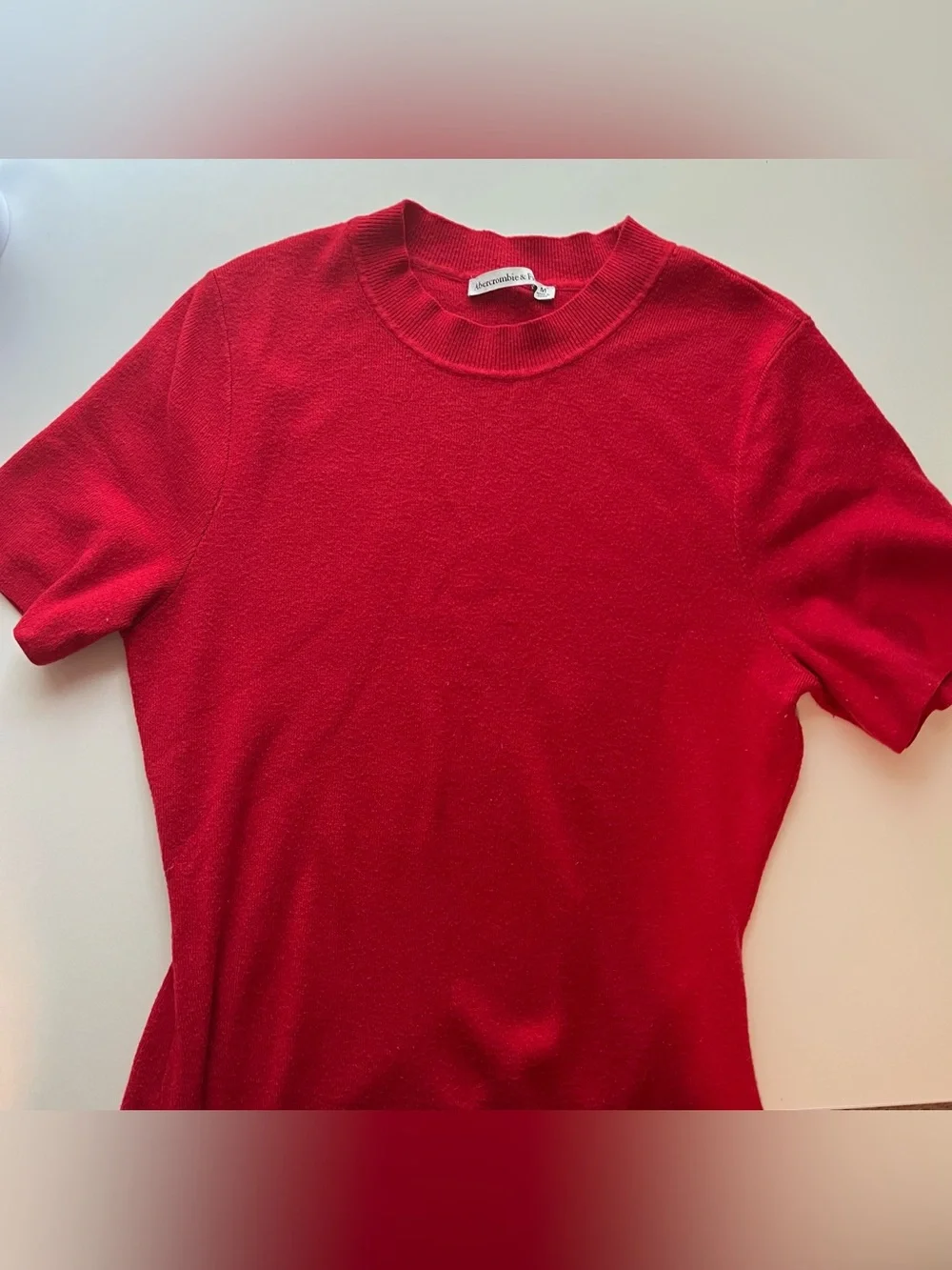 Abercrombie & Fitch Tomato Red crewneck Ribbed Short-Sleeve Maxi Sweater Dress